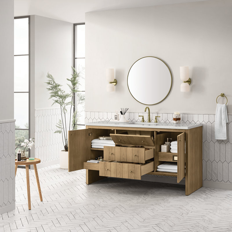 Hudson 60'' W Single Vanity, Lime Delight, 8" Widespread, Light Natural Oak