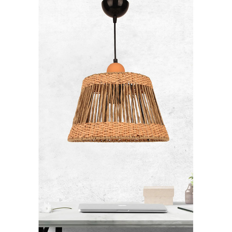 Lustre réglable élégant, corps en plastique orange, 11,8 po x 9,8 po | Rafia, hauteur: 9,8 - 24,4 pouces | Convient aux ampoules E27 (40 W maximum), parfait pour les salles à manger et les espaces de vie modernes, classé IP20
