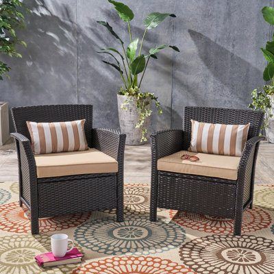 Paire de chaises d'extérieur St - 2 en fer et PE brun + brun clair avec tissu imperméable