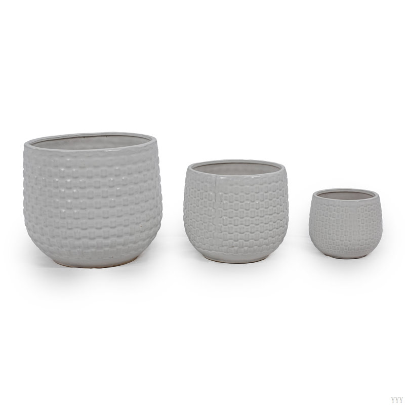 3 Pieces Ceramic Flowerpot, Modern Planter For Patio, Garden Or Windowsills, Matte White