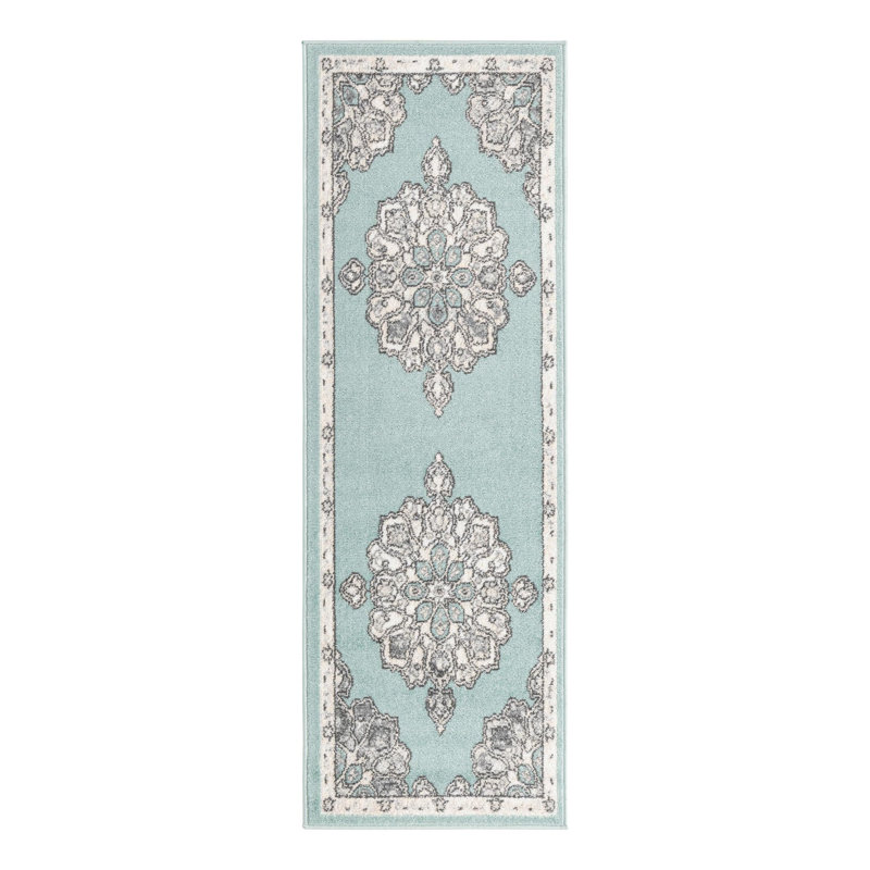 Tapis oriental oriental turquoise, Tapis de couloir 2 pi x 6 pi