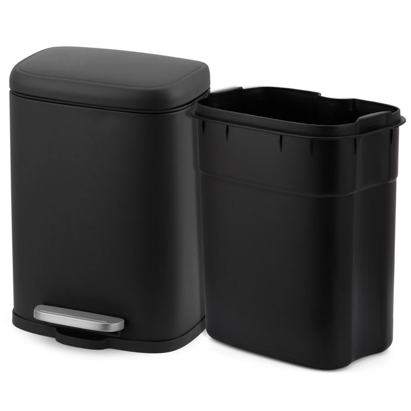 Poubelle à pédale à fermeture douce - Poubelle intérieure en acier sans marque 5L - Seau intérieur amovible, contrôle des odeurs, anti-marques, peu encombrant - idéal pour la salle de bain, la cuisine, le bureau - noir