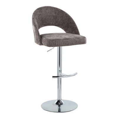 Tabouret de bar réglable avec pivot en métal chromé et tissu gris foncé avec repose-pieds rond en T - ensemble de 2