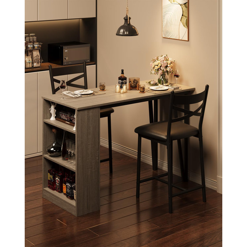3 Piece Dining Table Set, Gray, Gray