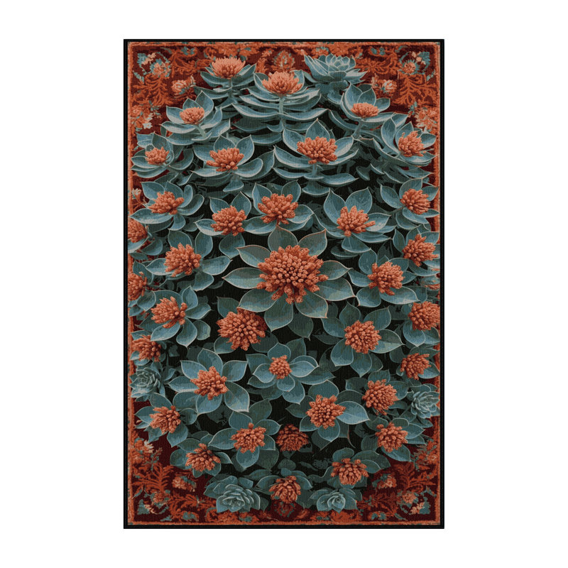 Tapis botanique brun lavable à la machine, Rectangle 2 pi x 3 pi
