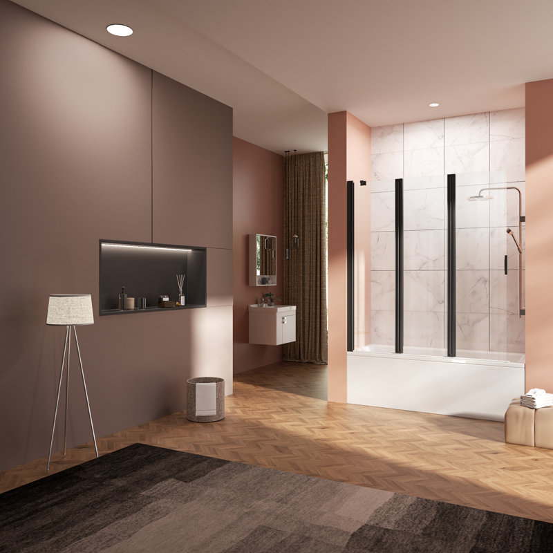  Free-folding Bathtub Tri-fold Tempered Glass Door - No Assembly Needed, Easy to Install, 51"