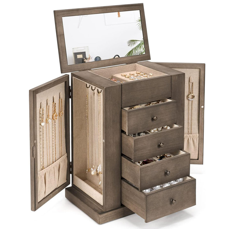 Wood Jewellery Box + Mirrored