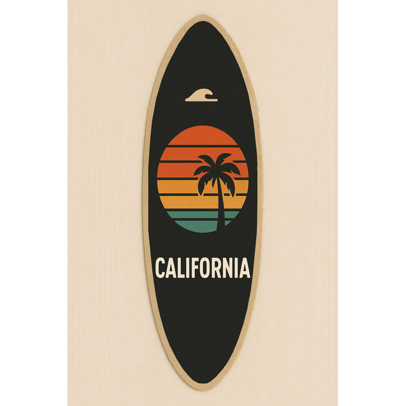 California Sunset Surfboard Accent Rug (Black)