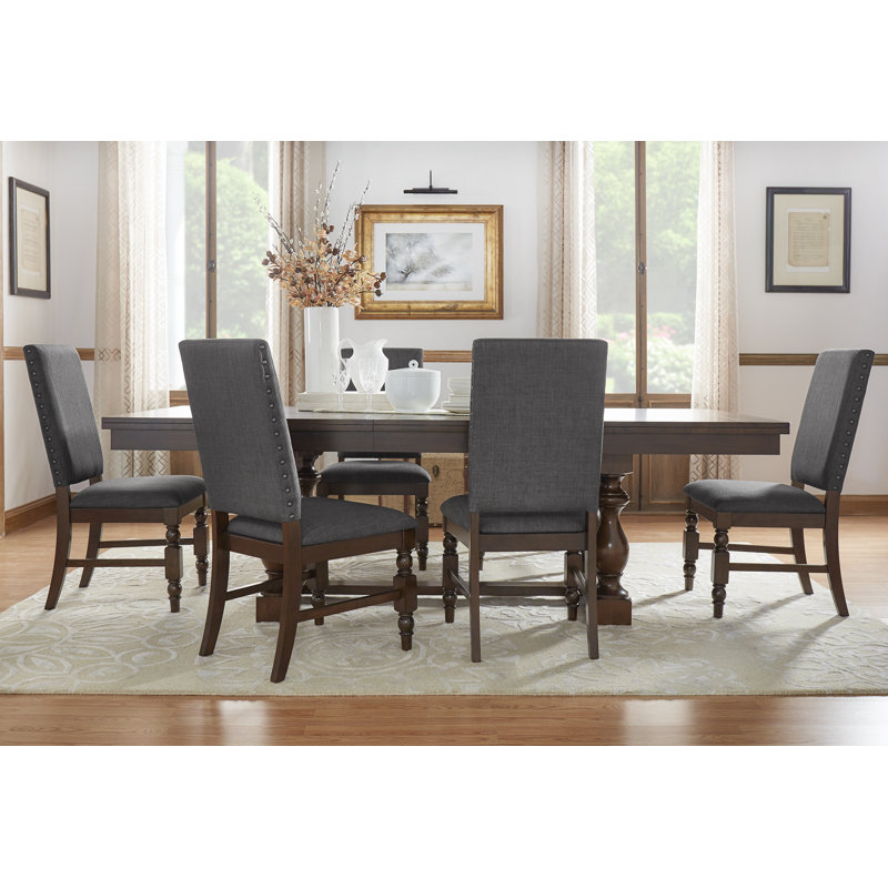 Donnellson 6 - Person Extendable Trestle Dining Set, Dark Gray Linen