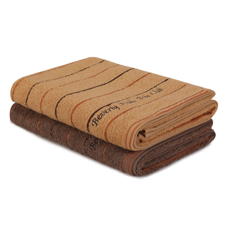 Ensemble de 2 serviettes de bain 100% coton, Caramel / Brun
