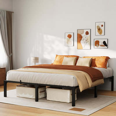 Full Size Bed Frame 16 Inch, No-Screw Metal Platform Bed with 14" Under Bed Storage, Heavy Duty Steel Slats, No Box Spring Needed, Easy Assembly & Disassembly