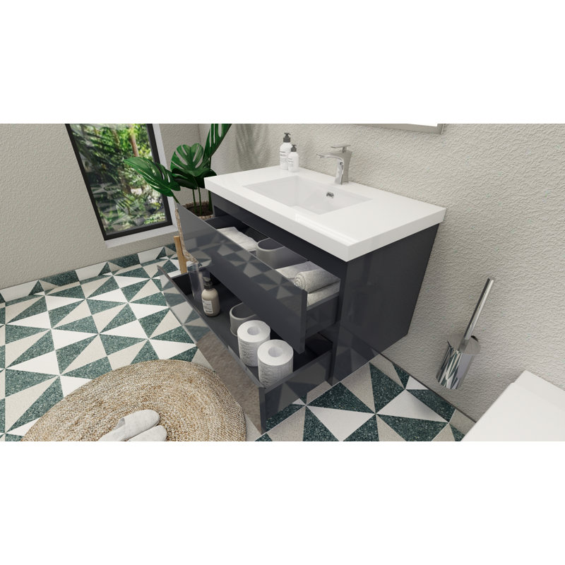 Amahd Single Bathroom Vanity with Acrylic Top, Hight Gloss Gray