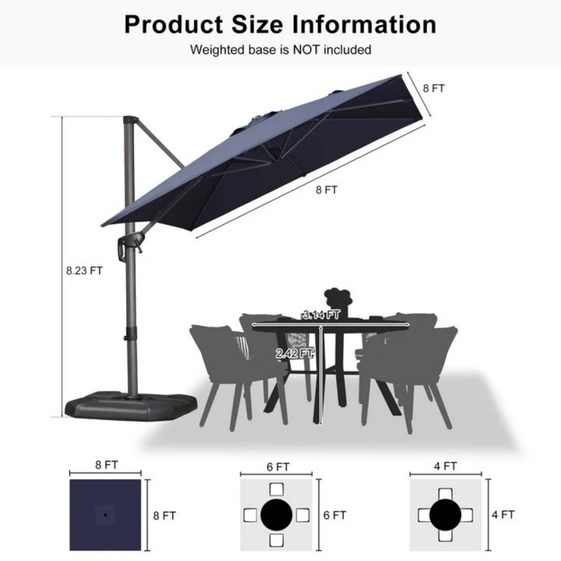 Rectangular Cantilever Parasol, 244cm W x 244cm D