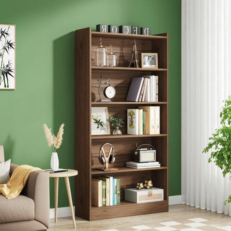 Bibliothèque à 6 niveaux avec panneau de particules 1 pièce l 7 po x P 1,6 po x H 5 po, Brun
