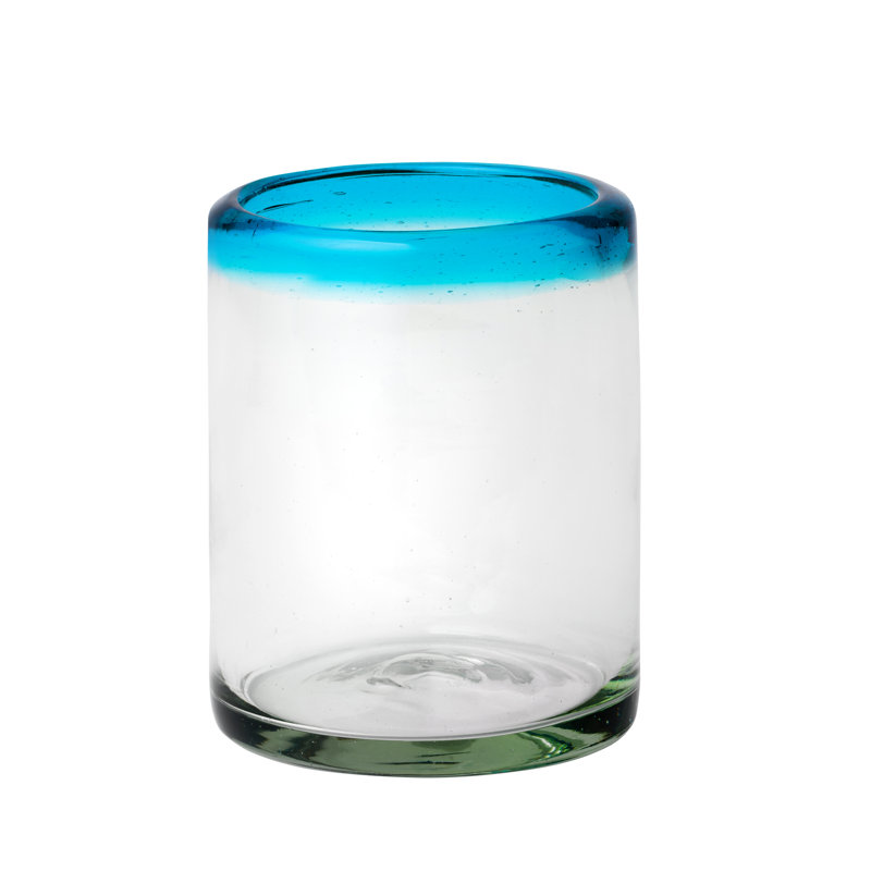 Verre mexicain soufflé à la main Aqua Edge Hiball, ensemble de 6, Verre à vin, Turquoise