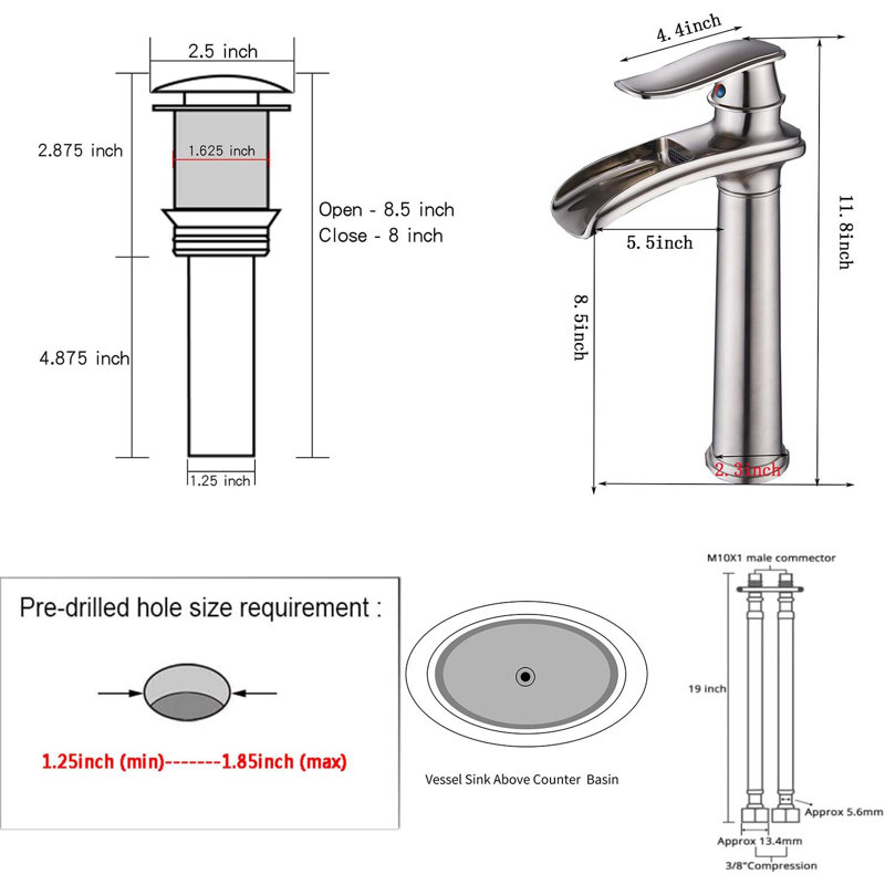 Single-handle Bathroom Faucet with Drain Assembly, Brushed Nickel