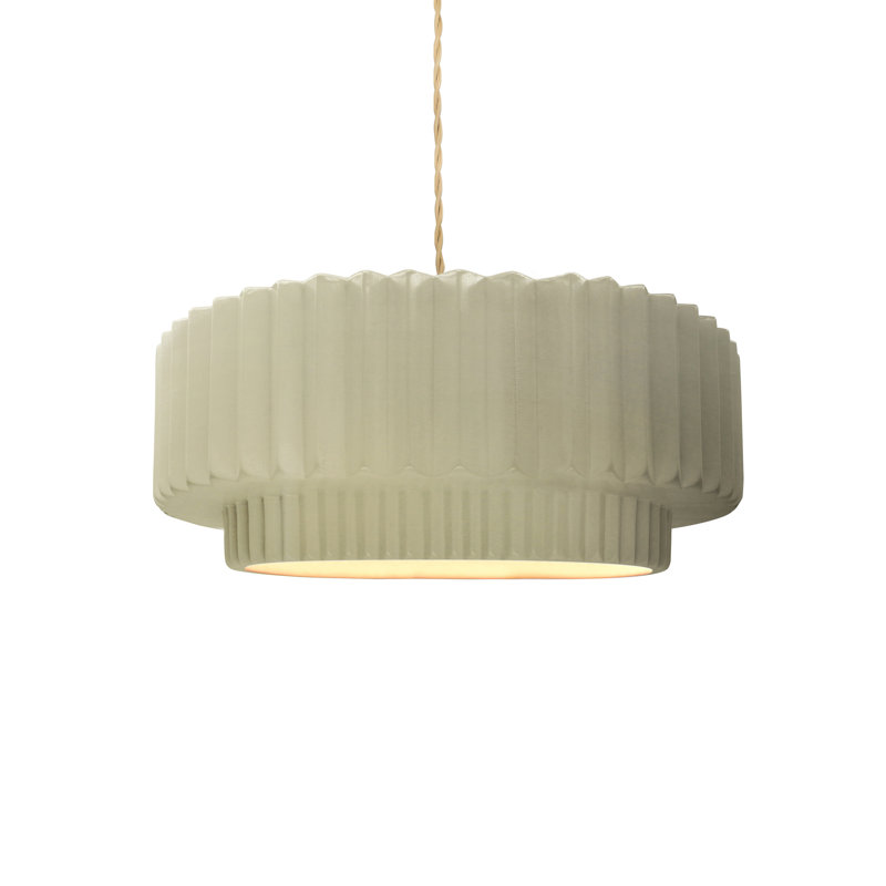 Luminaire suspendu tambour 1 lumière Gela, H 5 po x l 12 po x P 12 po, Vanille lustrée, Noir mat