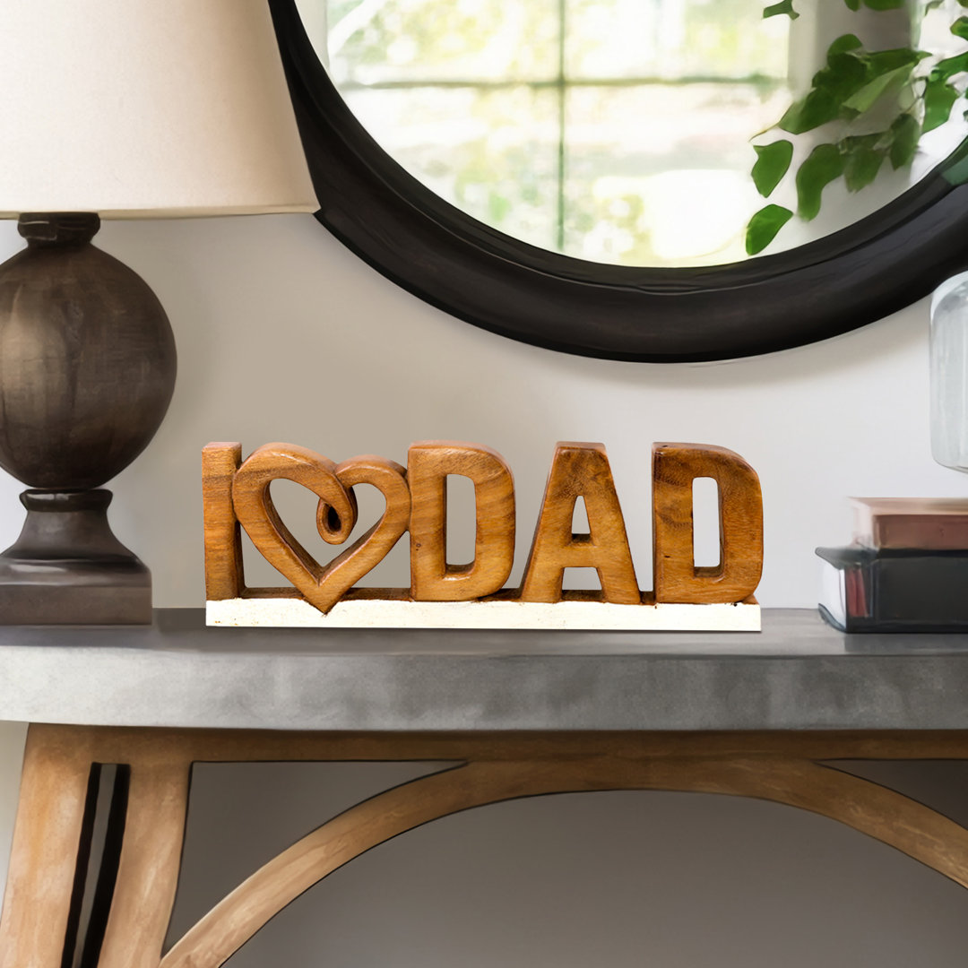 Emmeric Handcrafted Wooden Sculpture of I Love Dad for Home Decor Unique Sculpture of Solid Acacia Wood Trinx
