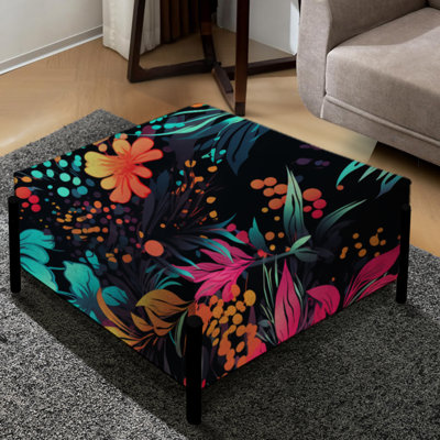 Captivating Neon Florals - Grand repose-pieds carré abstrait