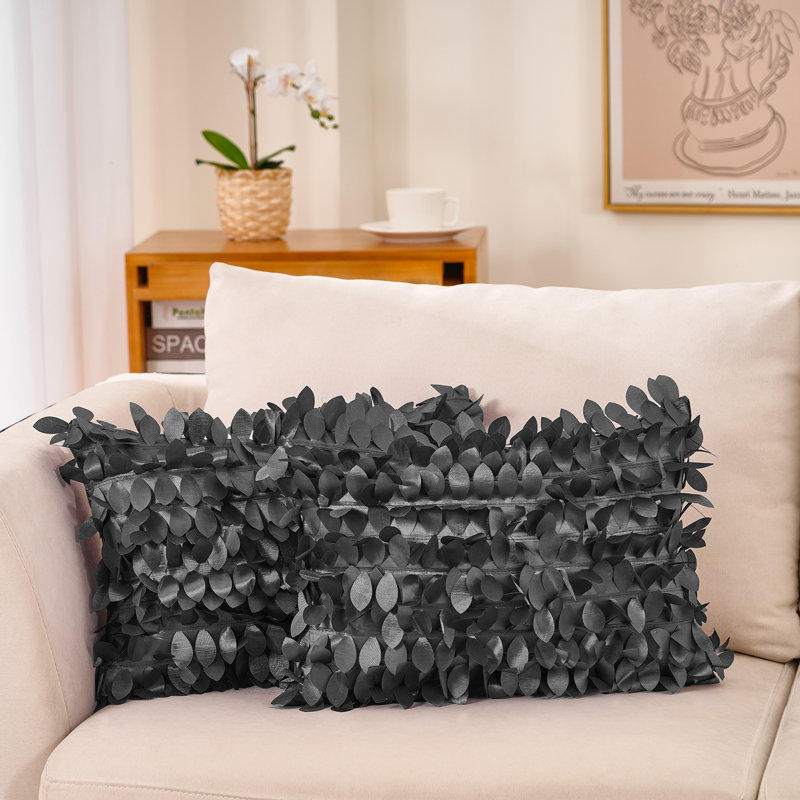 Floral Throw Pillow, Polyester/Polyfill, Black