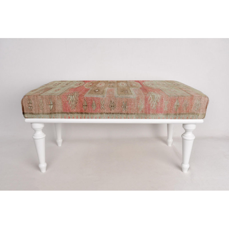 Cotton Upholstered Bench, White, 45cm H x 120cm W x 45cm D