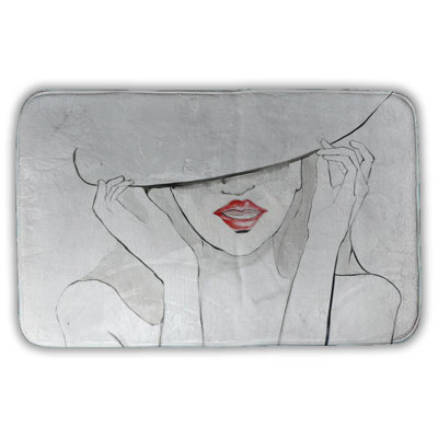 Woman with big hat Bath Mat with Non-Slip Backing - Quick Dry Memory Foam Bathroom Rug - Absorbent - Modern Plush Spa-Style - Machine Washable