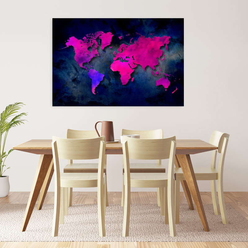 «Vibrant Abstract World Map Abstract», art mural contemporain, H 32 po x l 48 po