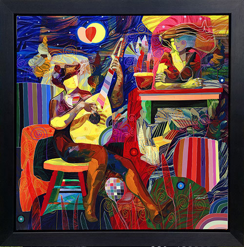 Mandoline Fascination, peinture sur toile par Tadeo Zavaleta, encadrée de 32 x 32