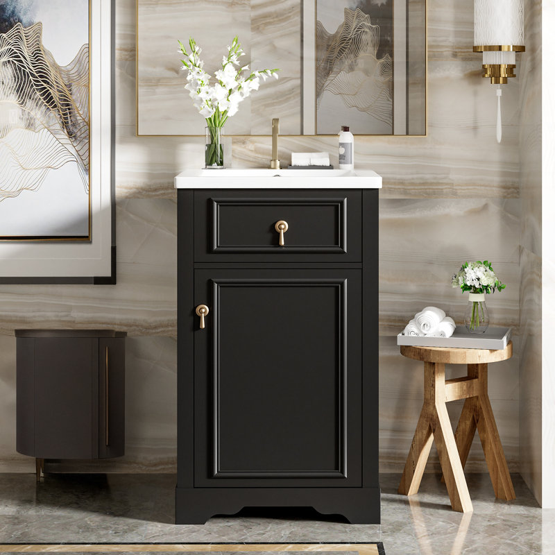 Meuble-lavabo moderne simple 20 po avec lavabo en céramique Elegant, Noir, noir, noir, noir