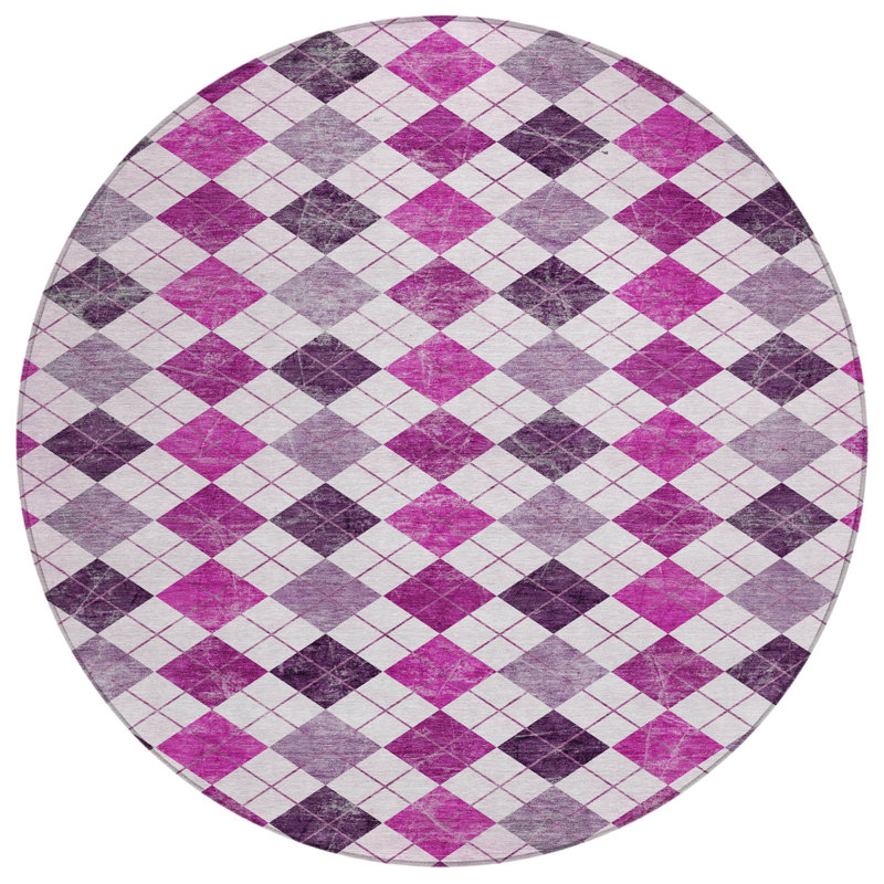 Machine Washable Indoor/Outdoor Leavittsburg ACN2237 Geometric Rug, Round 8'
