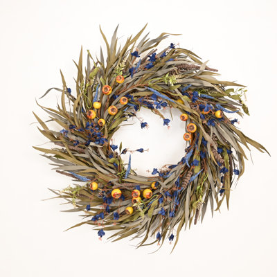 26" Artificial Rustic Grass Berry Wheat Sprays Wildflower Fall Front Door Wreath Thanksgiving Day Decor
