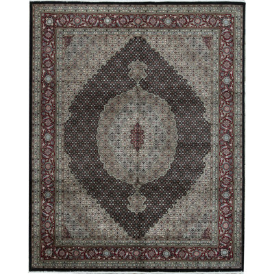 Hand-Knotted High-Quality Black and Red Area Rug