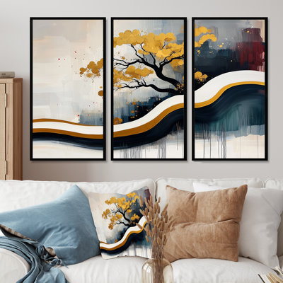 Abstrait Bonzai Roots and Reflections - Still Lifes, art mural sur toile - 3 panneaux