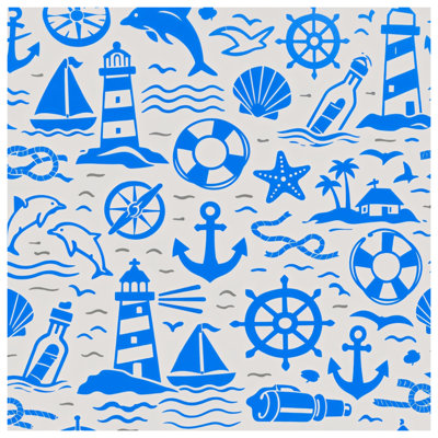 Blue Nautical Icons Quilted Bedspread All Sizes