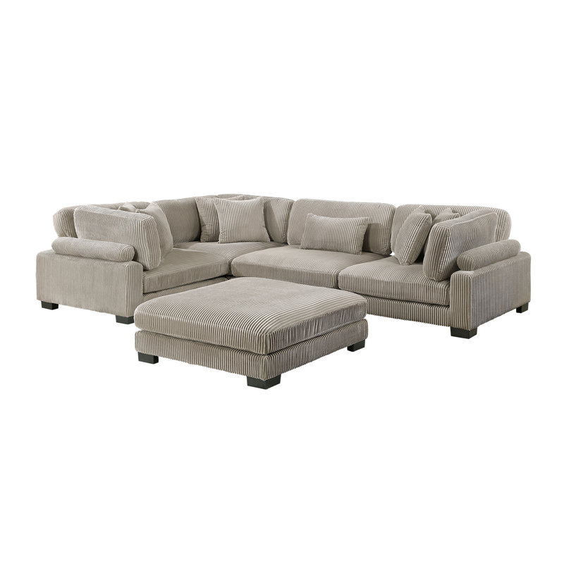 Canapé modulaire 5 pièces avec repose-pieds Koah, Taupe Corduroy