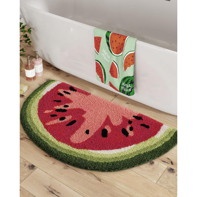 Cute Bathroom Rugs, Funny Fruit Rug, Soft Plush Fluffy Bath Mat, Absorbent, Non-Slip For Bathroom, 17.5"X31.5", Watermelon
