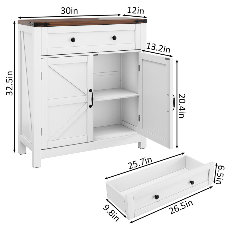 30'' Wide Office Cabinet Filing Credenza With Drawer And Adjustable Shelves, White
