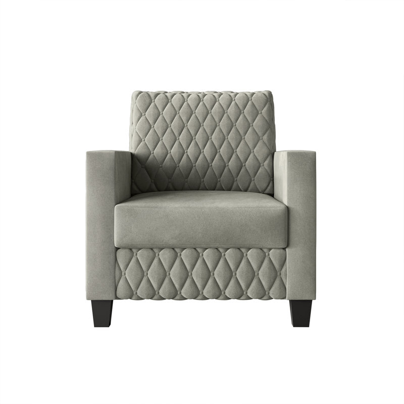 Velvet Upholstered Chair, Gray Polyester