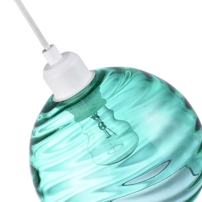 Modern Designer Circular Ribbed Glass Non Electric Pendant Lamp Shade, Green