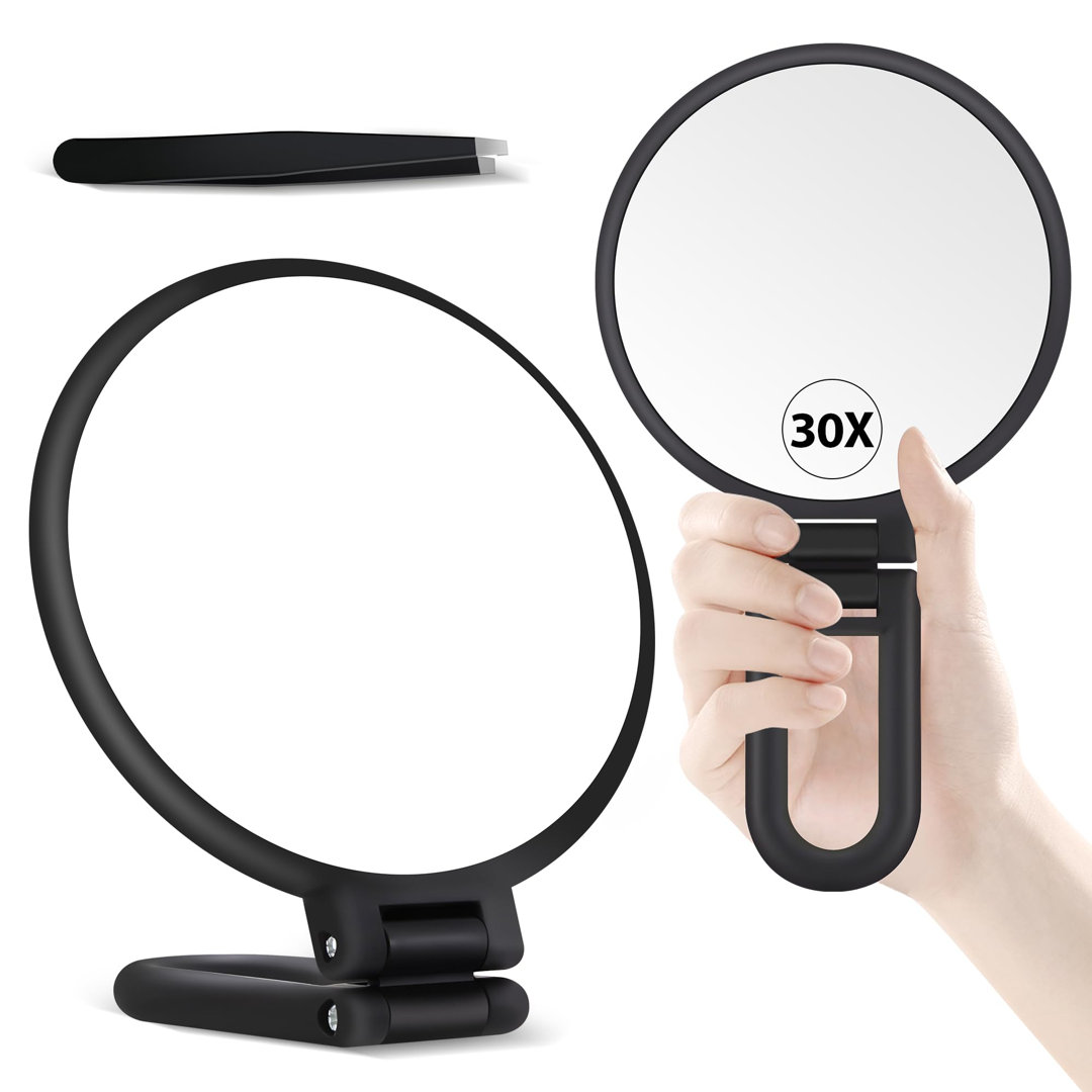 Hand Mirror With Handle, Magnification 30X/1X, Matte Black