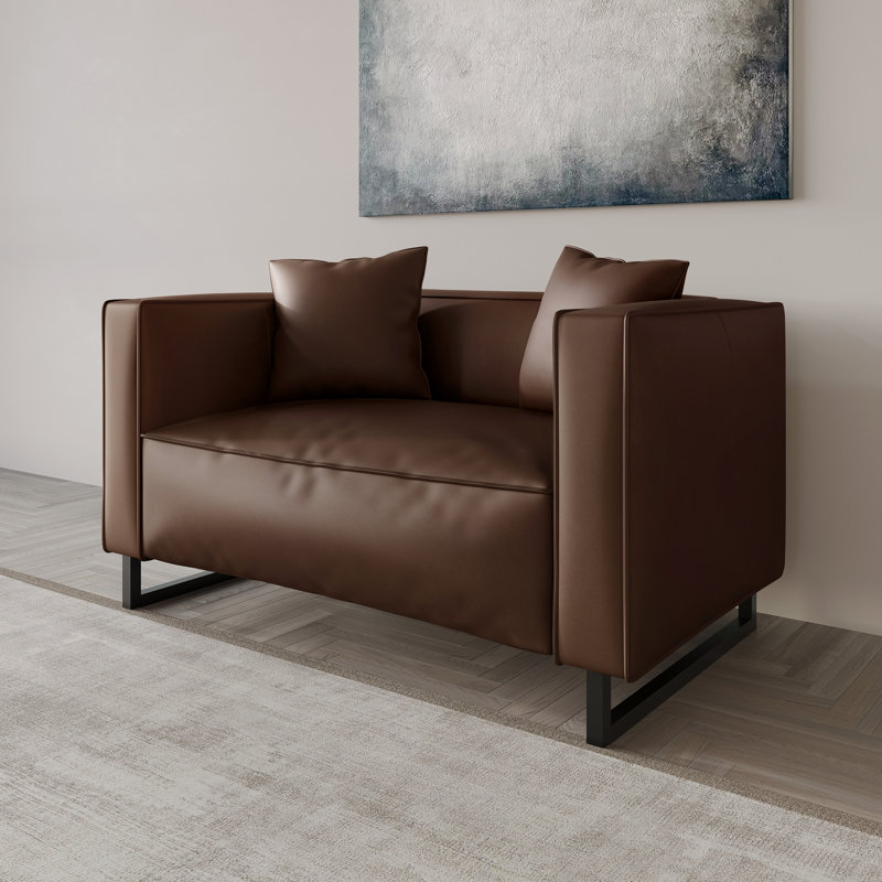 PU Leather Upholstered Loveseat, Brown