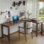 Bureau en bois de noyer clair en forme de L-108959861-108959863