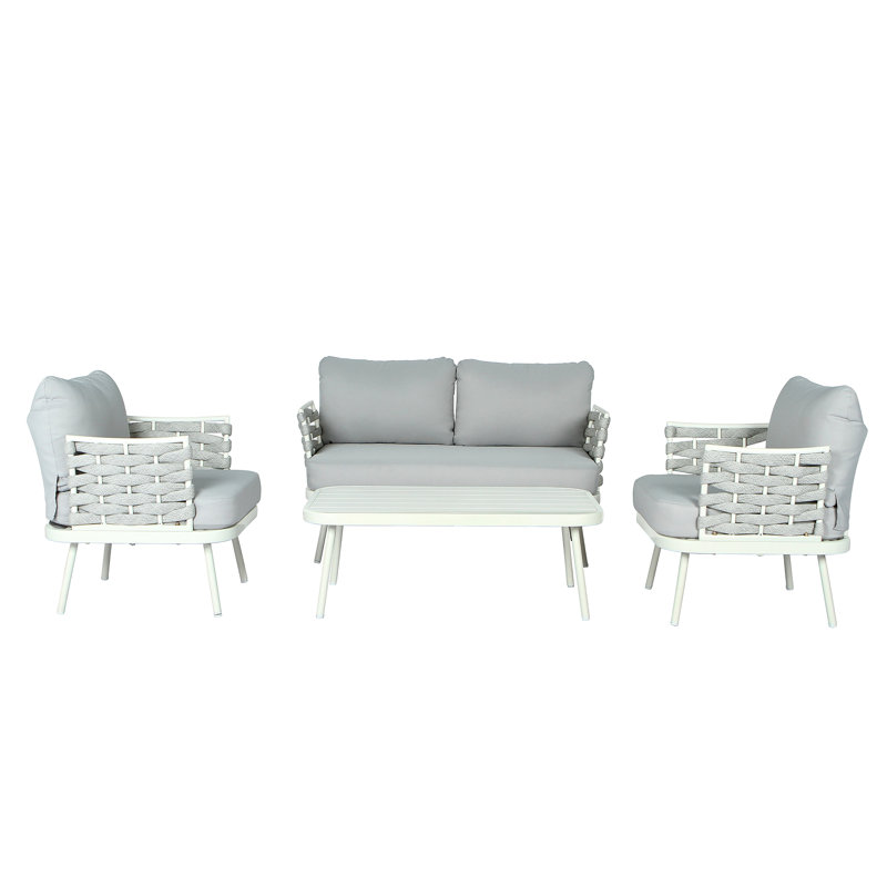 Mariano Steel 4-Pieces Coversation Set, Off White+Grey, Gray, Off White