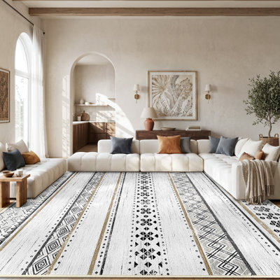 Tapis antidérapant à motif géométrique, tapis de polyester doux lavable à la machine pour la décoration intérieure