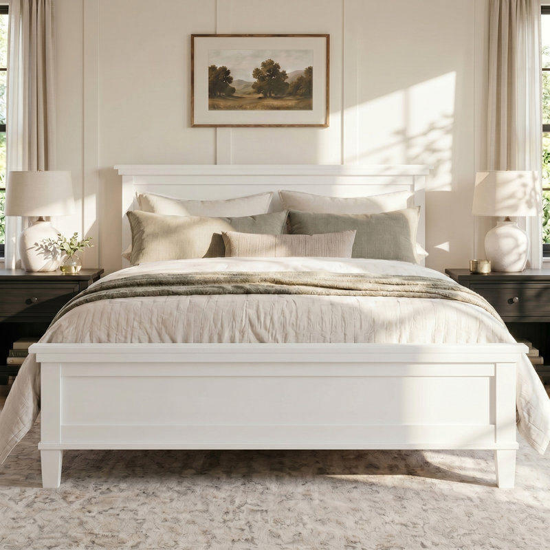 Lit plateforme double avec rangement sous le lit, White