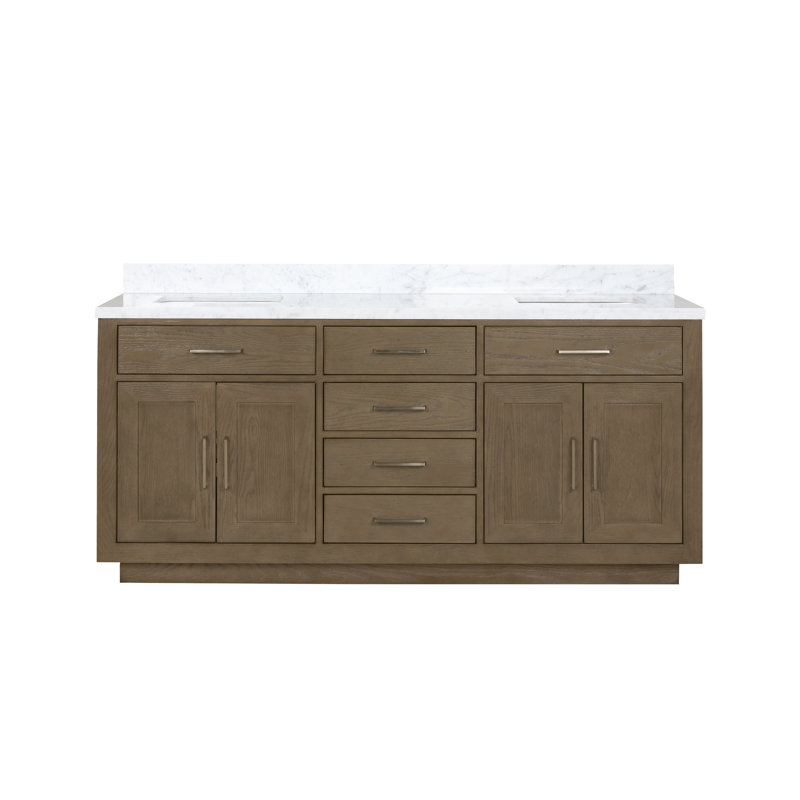 72" Double Bathroom Vanity Set, Black Oak, White Carrara Marble