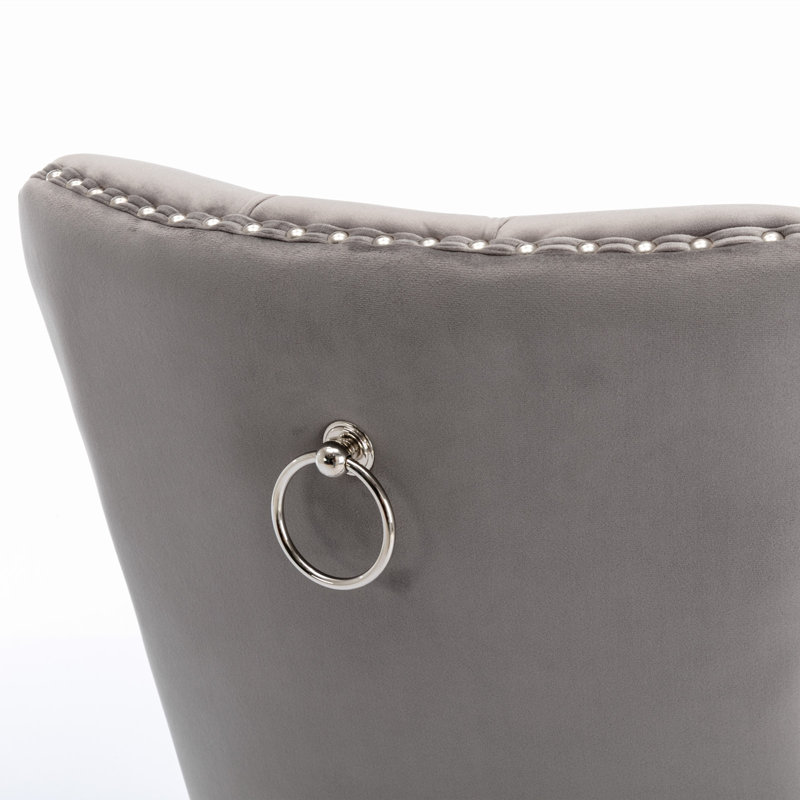 Knocker Ring Wing Back Velvet Dining Kitchen Chairs, Grey, Silver