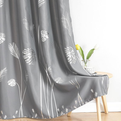 Blackout Curtains 96 Inches Long, Grommet Curtains With Palm Tree Pattern, Light Blocking Thermal Insulated Window Drapes For Bedroom, 52Wx96l, 2 Panels