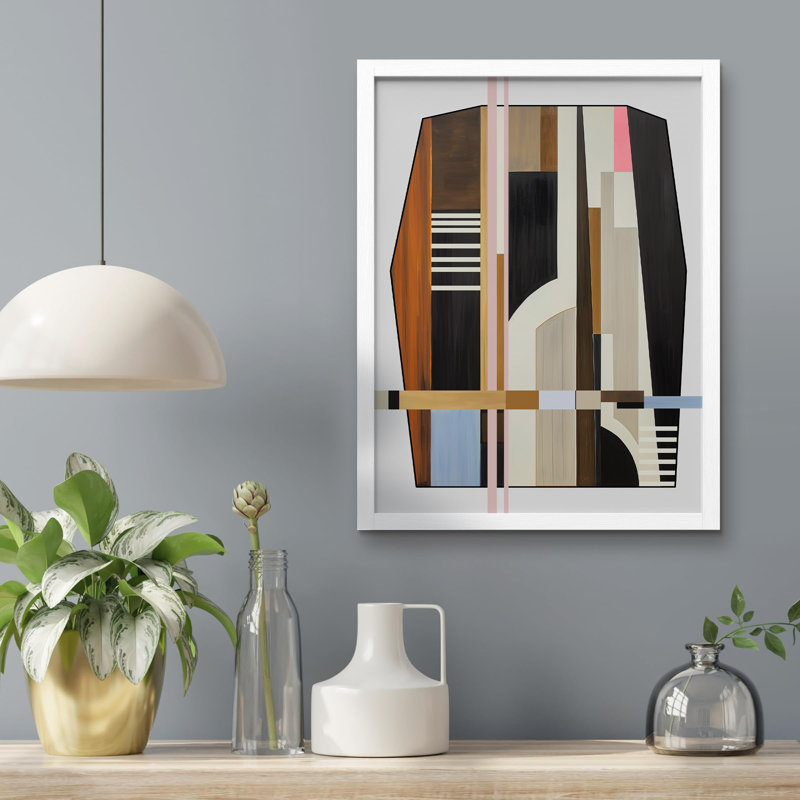 «Mid-Century Modern Geometric Polygons Abstract Shape Images Scenic Multicolor» sur papier, Blanc, H 14 po x l 11 po