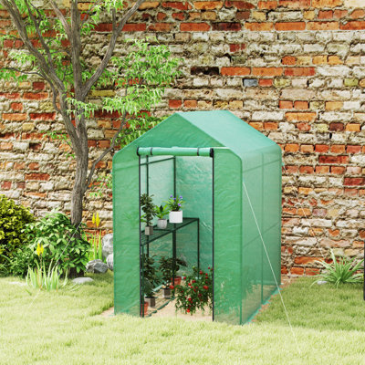 Walk-in Greenhouse 2 Tier 4 Shelves for Outdoor 6 x 4 x 6ft Green